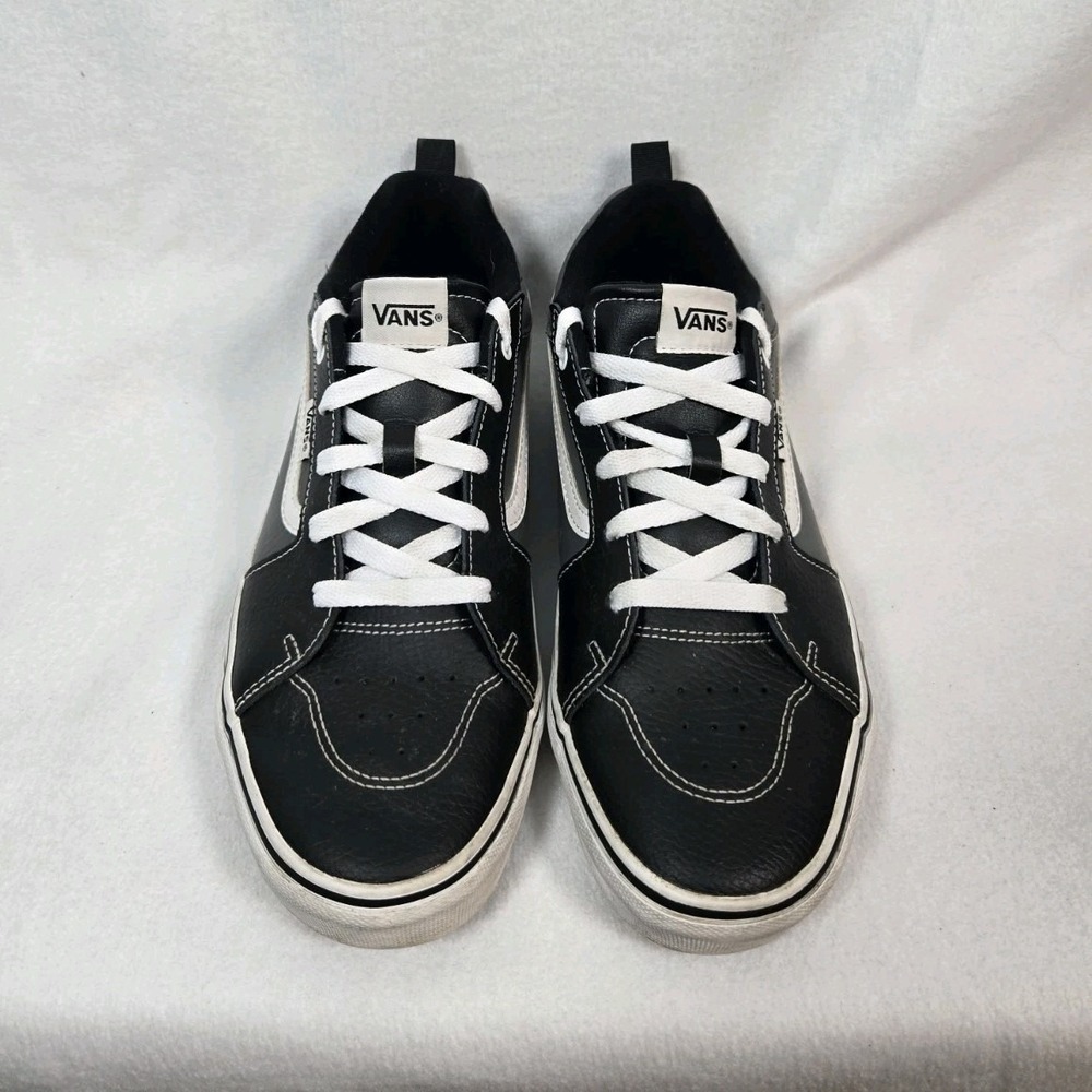 VANS Leather Sneakers Off The Wall Black Gray White Filmore Skate Youth Size 7